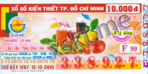 Mẫu vé sô xổ số Hồ Chí Minh ngày 12/12/2015