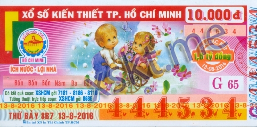 Mẫu vé sô xổ số Hồ Chí Minh ngày 13/8/2016