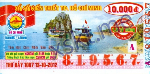 Mẫu vé sô xổ số Hồ Chí Minh ngày 13/10/2012