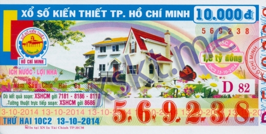 Mẫu vé sô xổ số Hồ Chí Minh ngày 13/10/2014
