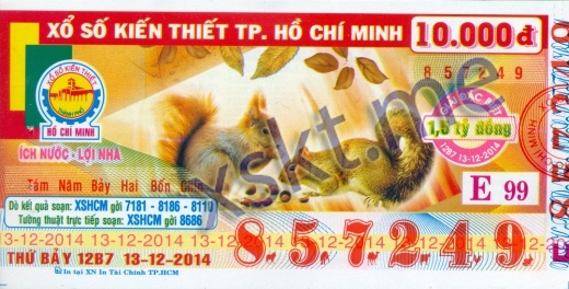 Mẫu vé sô xổ số Hồ Chí Minh ngày 13/12/2014