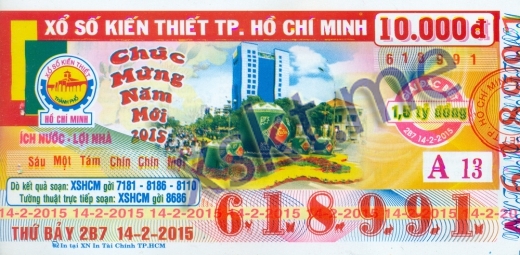 Mẫu vé sô xổ số Hồ Chí Minh ngày 14/2/2015