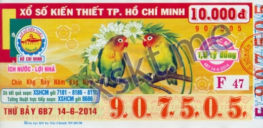 Mẫu vé sô xổ số Hồ Chí Minh ngày 14/6/2014