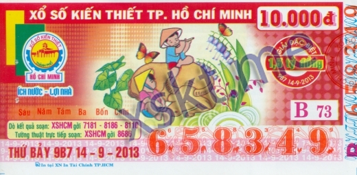 Mẫu vé sô xổ số Hồ Chí Minh ngày 14/9/2013