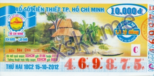 Mẫu vé sô xổ số Hồ Chí Minh ngày 15/10/2012