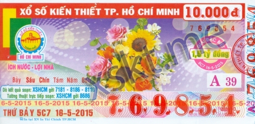 Mẫu vé sô xổ số Hồ Chí Minh ngày 16/5/2015