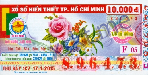 Mẫu vé sô xổ số Hồ Chí Minh ngày 17/1/2015