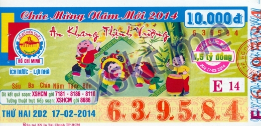 Mẫu vé sô xổ số Hồ Chí Minh ngày 17/2/2014