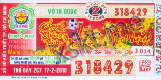 Mẫu vé sô xổ số Hồ Chí Minh ngày 17/2/2018