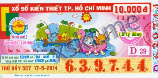 Mẫu vé sô xổ số Hồ Chí Minh ngày 17/5/2014
