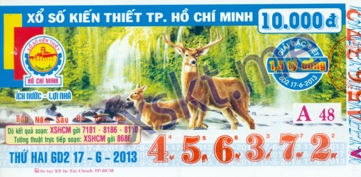 Mẫu vé sô xổ số Hồ Chí Minh ngày 17/6/2013