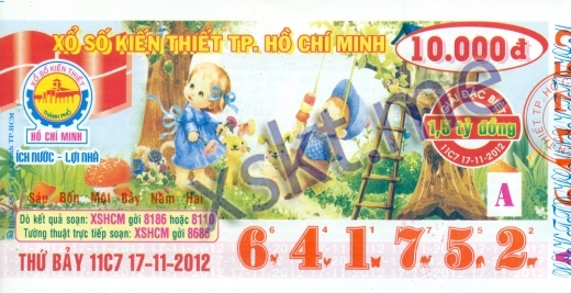 Mẫu vé sô xổ số Hồ Chí Minh ngày 17/11/2012