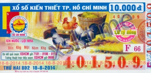Mẫu vé sô xổ số Hồ Chí Minh ngày 18/8/2014