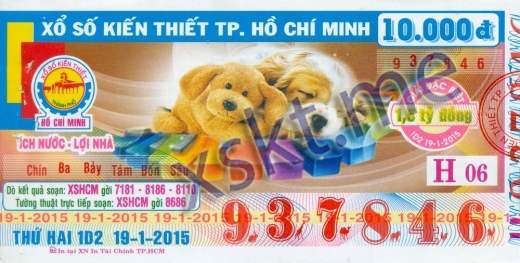 Mẫu vé sô xổ số Hồ Chí Minh ngày 19/1/2015