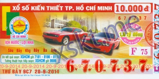 Mẫu vé sô xổ số Hồ Chí Minh ngày 20/9/2014