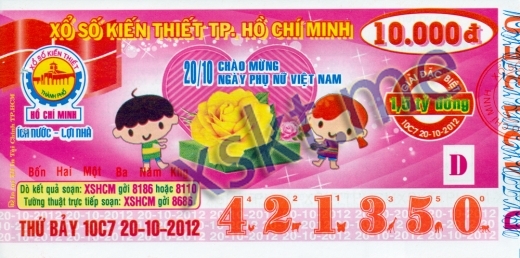 Mẫu vé sô xổ số Hồ Chí Minh ngày 20/10/2012