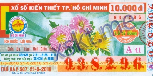Mẫu vé sô xổ số Hồ Chí Minh ngày 21/5/2016