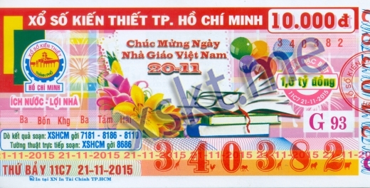 Mẫu vé sô xổ số Hồ Chí Minh ngày 21/11/2015