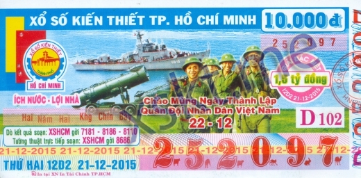 Mẫu vé sô xổ số Hồ Chí Minh ngày 21/12/2015