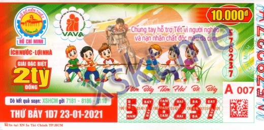 Mẫu vé sô xổ số Hồ Chí Minh ngày 23/1/2021