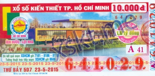 Mẫu vé sô xổ số Hồ Chí Minh ngày 23/5/2015