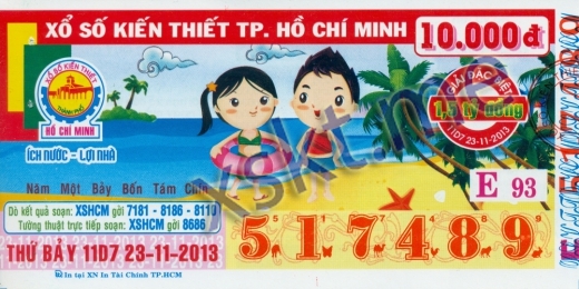 Mẫu vé sô xổ số Hồ Chí Minh ngày 23/11/2013