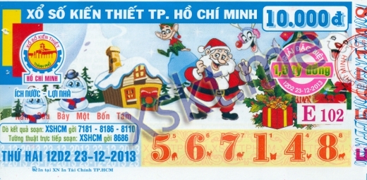 Mẫu vé sô xổ số Hồ Chí Minh ngày 23/12/2013