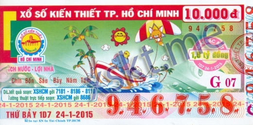 Mẫu vé sô xổ số Hồ Chí Minh ngày 24/1/2015