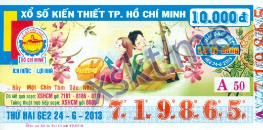 Mẫu vé sô xổ số Hồ Chí Minh ngày 24/6/2013