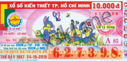 Mẫu vé sô xổ số Hồ Chí Minh ngày 24/10/2015