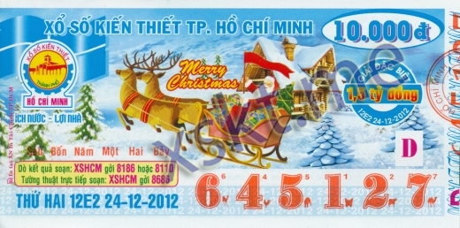 Mẫu vé sô xổ số Hồ Chí Minh ngày 24/12/2012