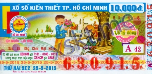 Mẫu vé sô xổ số Hồ Chí Minh ngày 25/5/2015