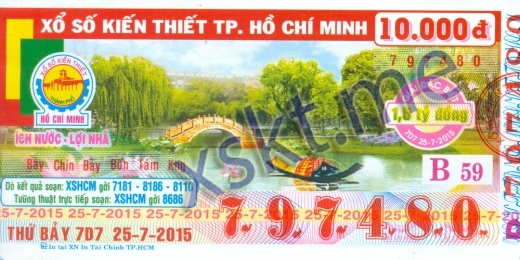 Mẫu vé sô xổ số Hồ Chí Minh ngày 25/7/2015