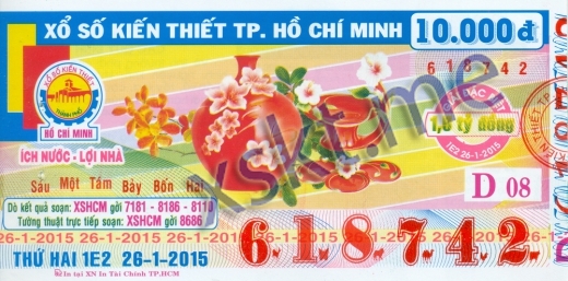 Mẫu vé sô xổ số Hồ Chí Minh ngày 26/1/2015