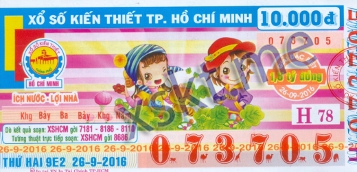 Mẫu vé sô xổ số Hồ Chí Minh ngày 26/9/2016
