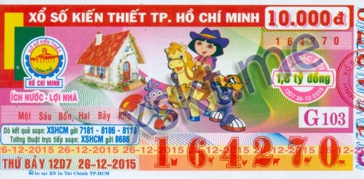 Mẫu vé sô xổ số Hồ Chí Minh ngày 26/12/2015