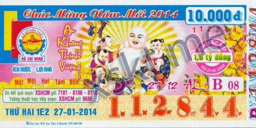 Mẫu vé sô xổ số Hồ Chí Minh ngày 27/1/2014