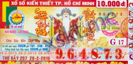 Mẫu vé sô xổ số Hồ Chí Minh ngày 28/2/2015
