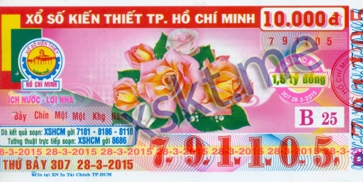 Mẫu vé sô xổ số Hồ Chí Minh ngày 28/3/2015