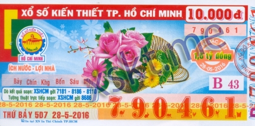 Mẫu vé sô xổ số Hồ Chí Minh ngày 28/5/2016
