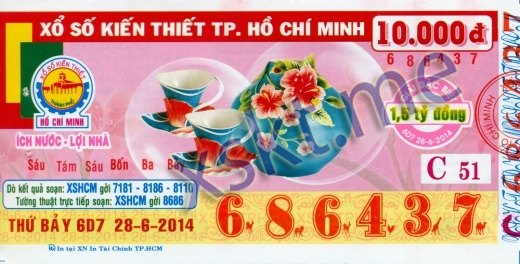 Mẫu vé sô xổ số Hồ Chí Minh ngày 28/6/2014