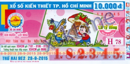 Mẫu vé sô xổ số Hồ Chí Minh ngày 28/9/2015