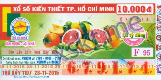 Mẫu vé sô xổ số Hồ Chí Minh ngày 28/11/2015