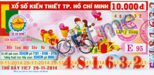 Mẫu vé sô xổ số Hồ Chí Minh ngày 29/11/2014