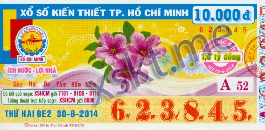 Mẫu vé sô xổ số Hồ Chí Minh ngày 30/6/2014