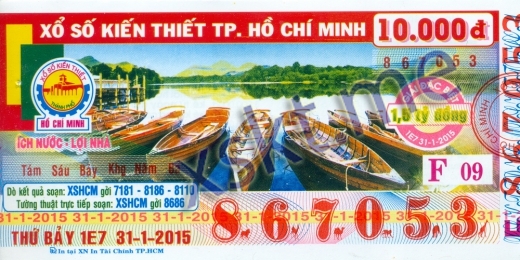 Mẫu vé sô xổ số Hồ Chí Minh ngày 31/1/2015