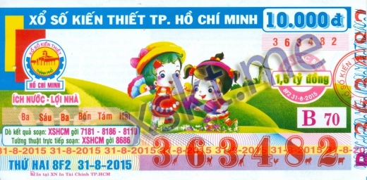 Mẫu vé sô xổ số Hồ Chí Minh ngày 31/8/2015