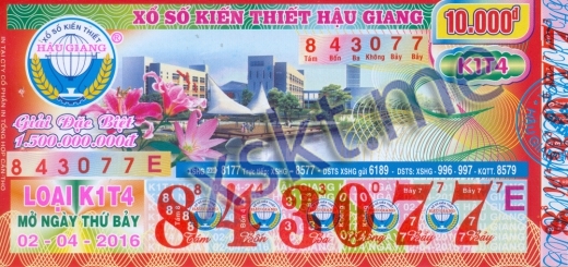 Mẫu vé sô xổ số Hậu Giang ngày 2/4/2016