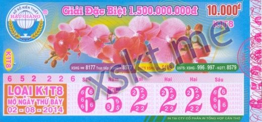 Mẫu vé sô xổ số Hậu Giang ngày 2/8/2014