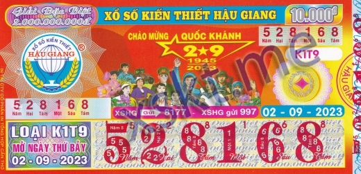 Mẫu vé sô xổ số Hậu Giang ngày 2/9/2023